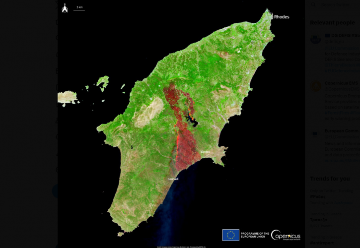 Στάχτη χιλιάδες στρέμματα στη Ρόδο: Αποκαλυπτικές οι δορυφορικές εικόνες